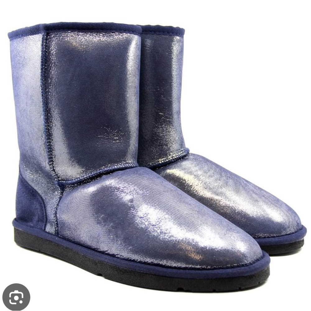 UGG Short Aquafleece Navy Blue Sparkle Boots Size 5